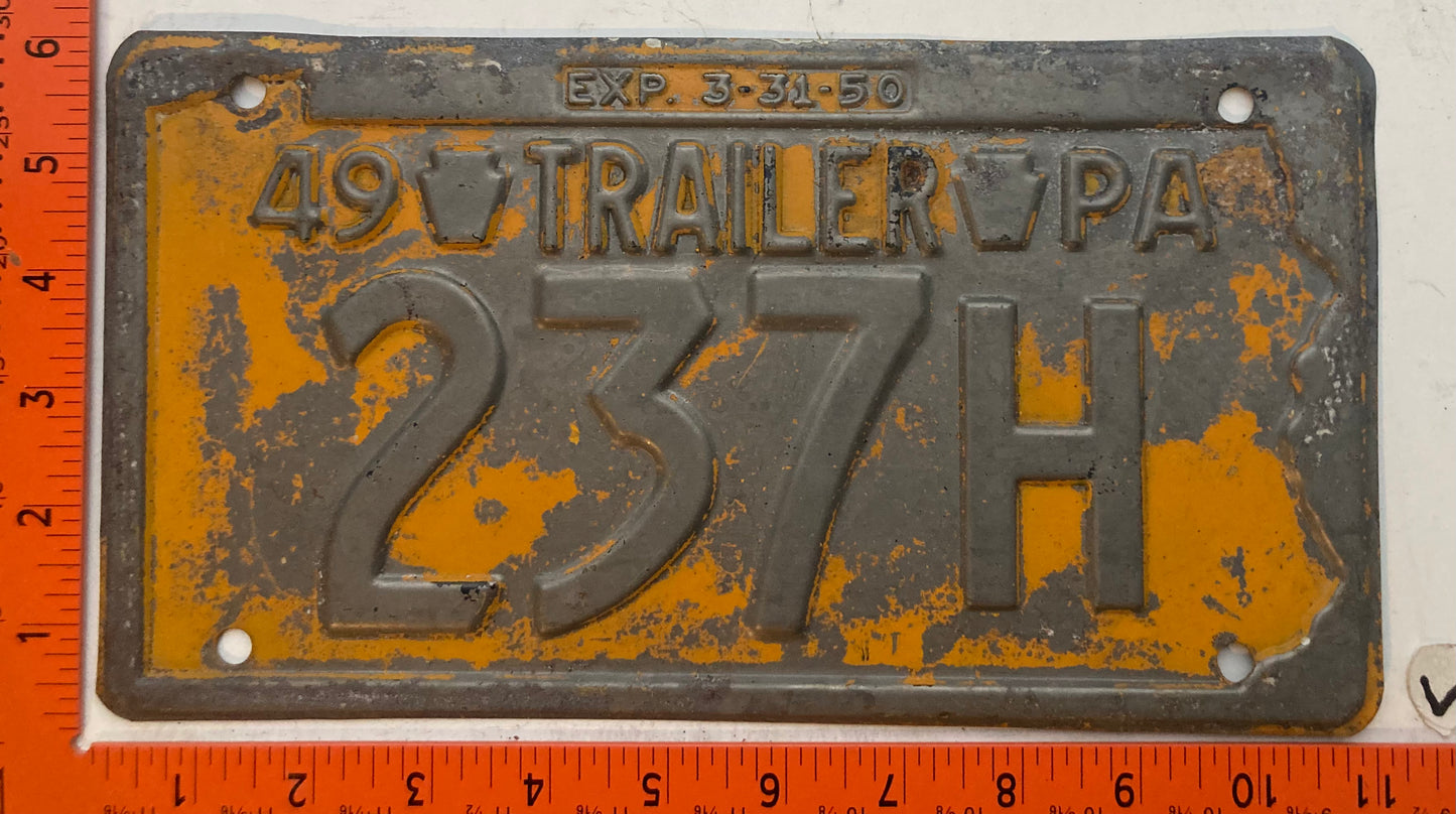 1949 Pennsylvania #237H Trailer License Plate