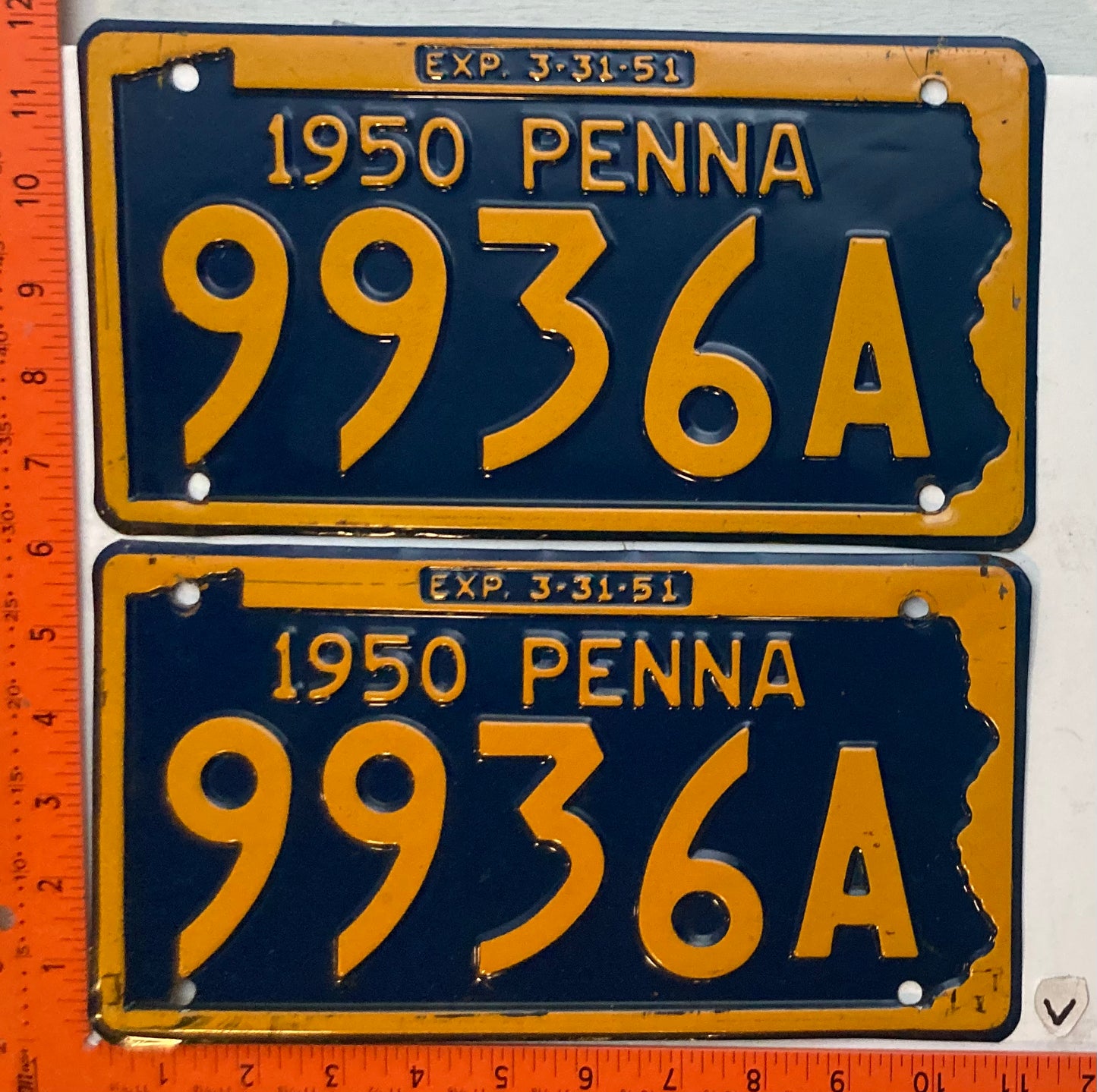 1950 Pennsylvania #9936A Passenger License Plate (Pair)