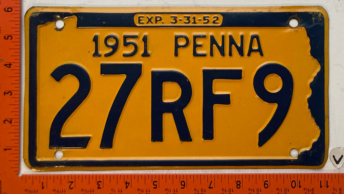 1951 Pennsylvania #27RF9 Passenger License Plate