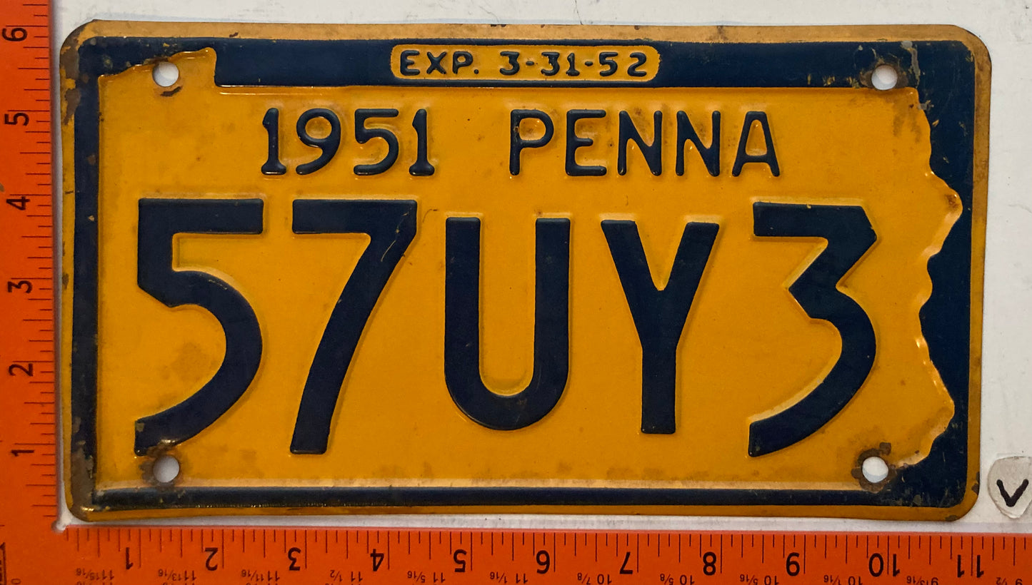 1951 Pennsylvania #57UY3 Passenger License Plate