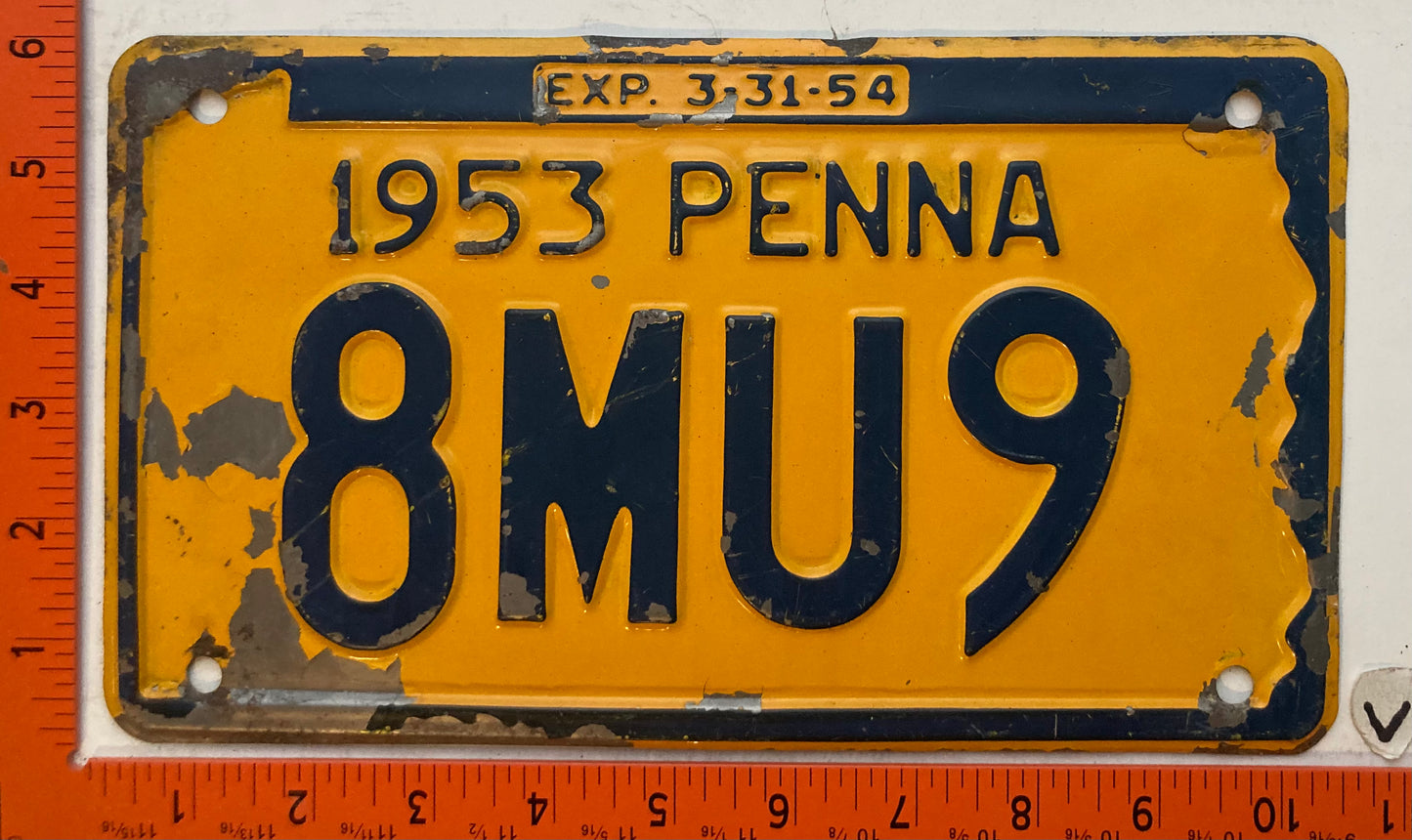 1953 Pennsylvania #8MU9 Passenger License Plate