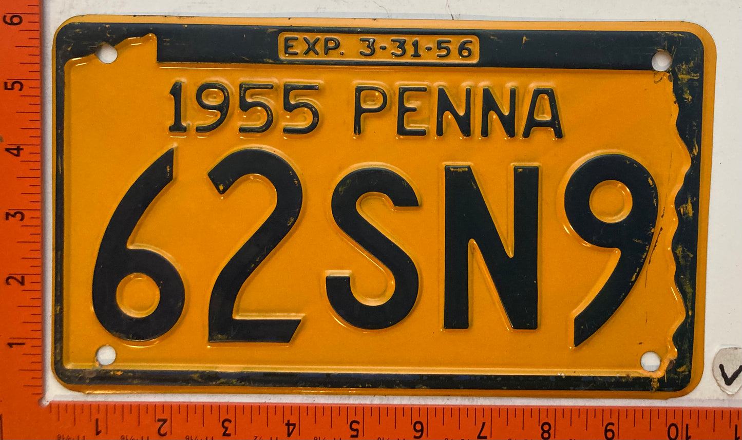 1955 Pennsylvania #62SN9 Passenger License Plate