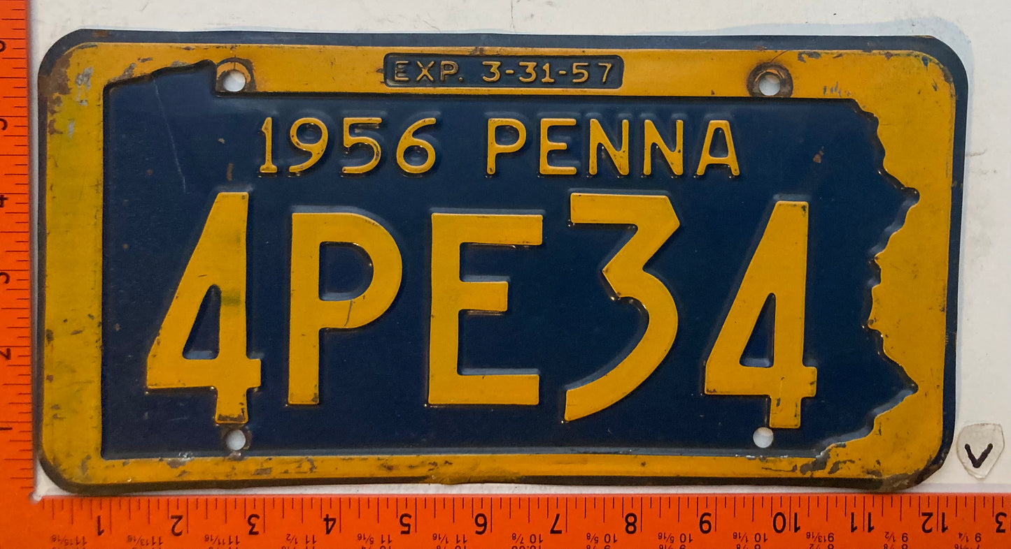 1956 Pennsylvania #4PE34 Passenger License Plate