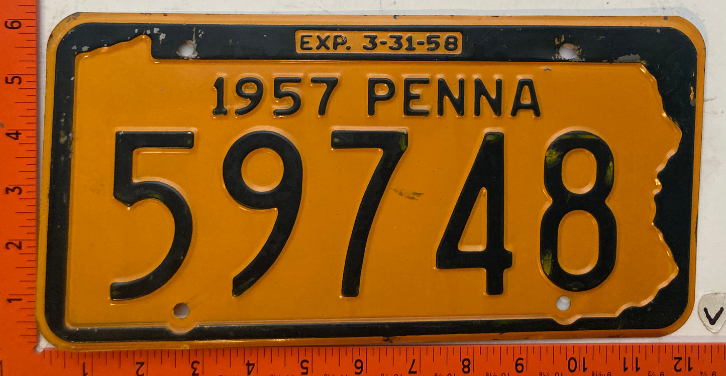1957 Pennsylvania #59748 Passenger License Plate