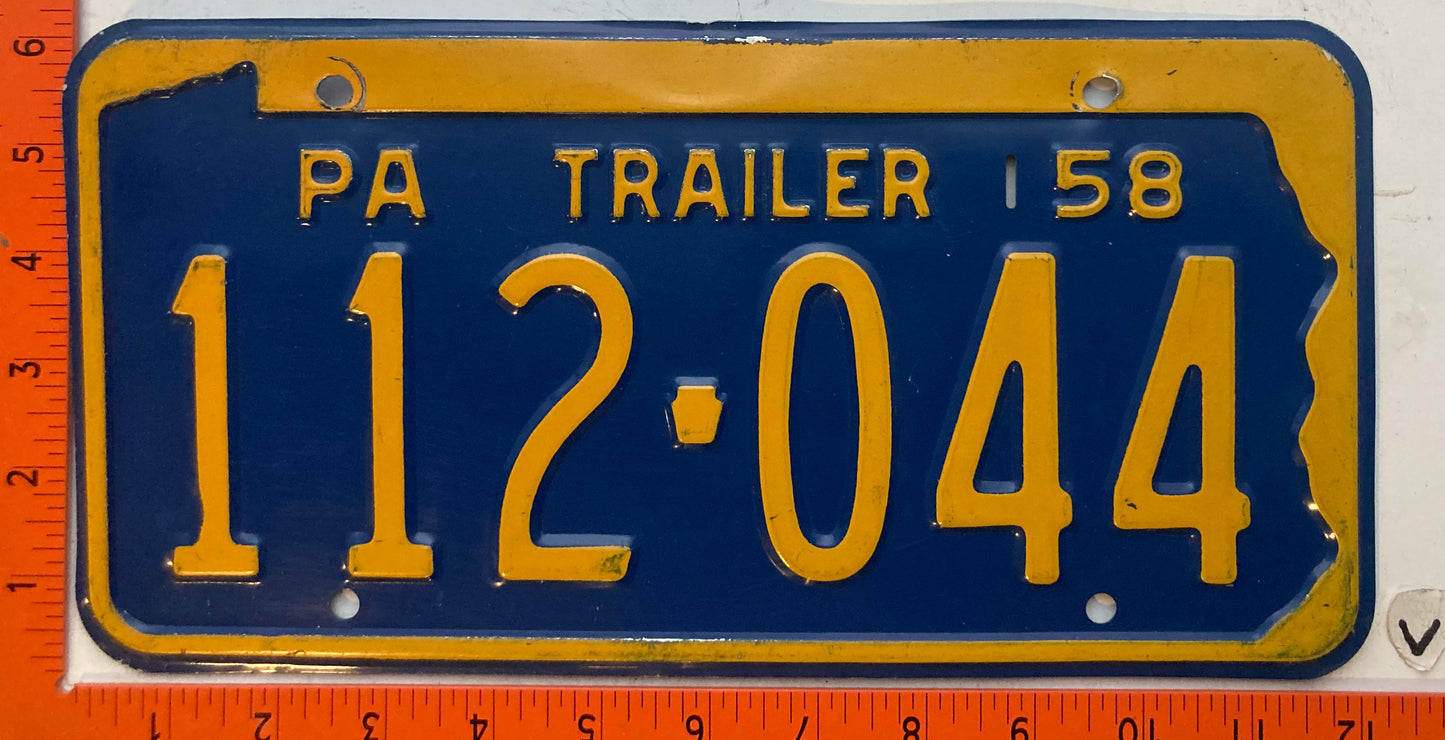 1958 Pennsylvania #112-044 Trailer License Plate