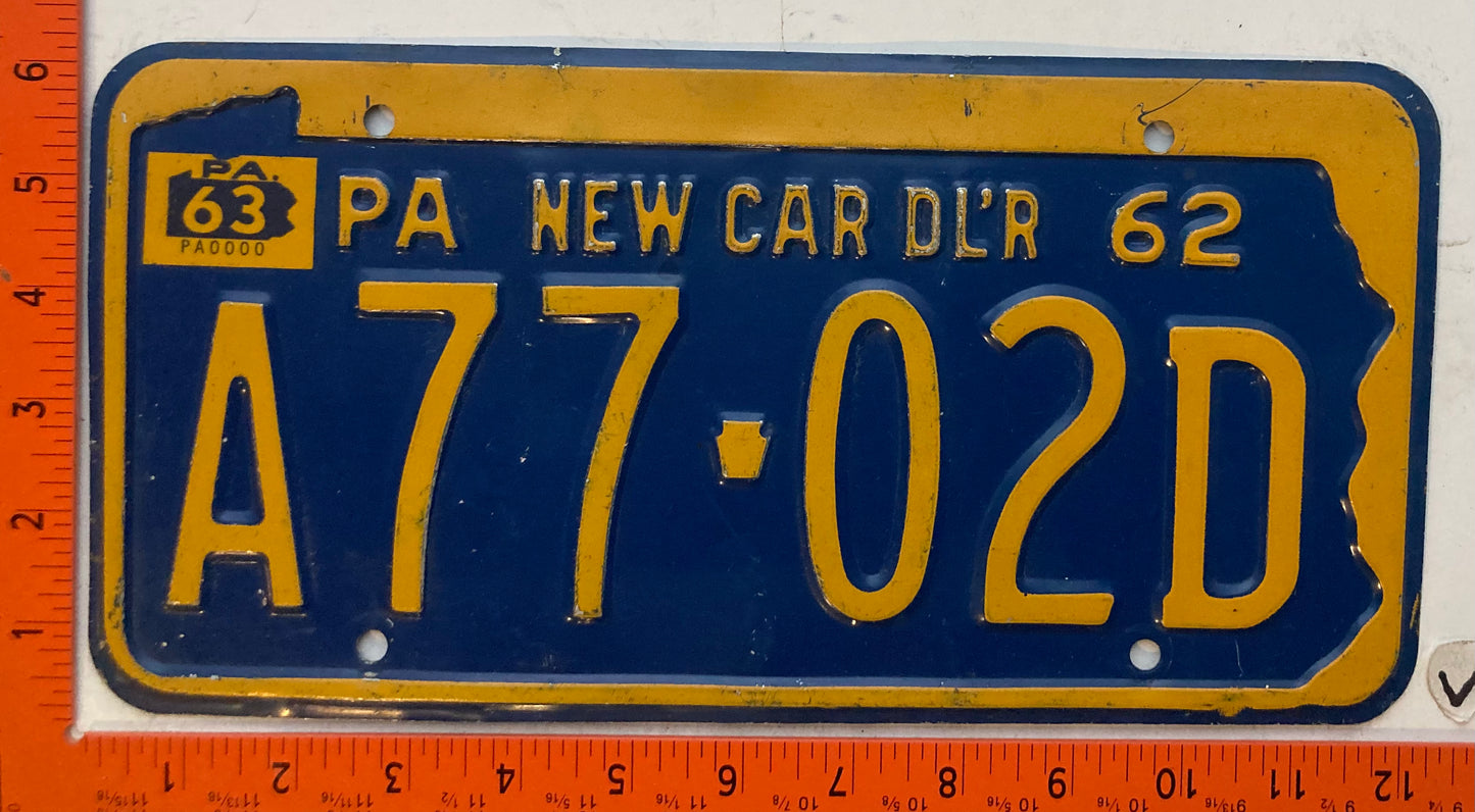 1963 Pennsylvania #A77-02D New Car Dealer License Plate