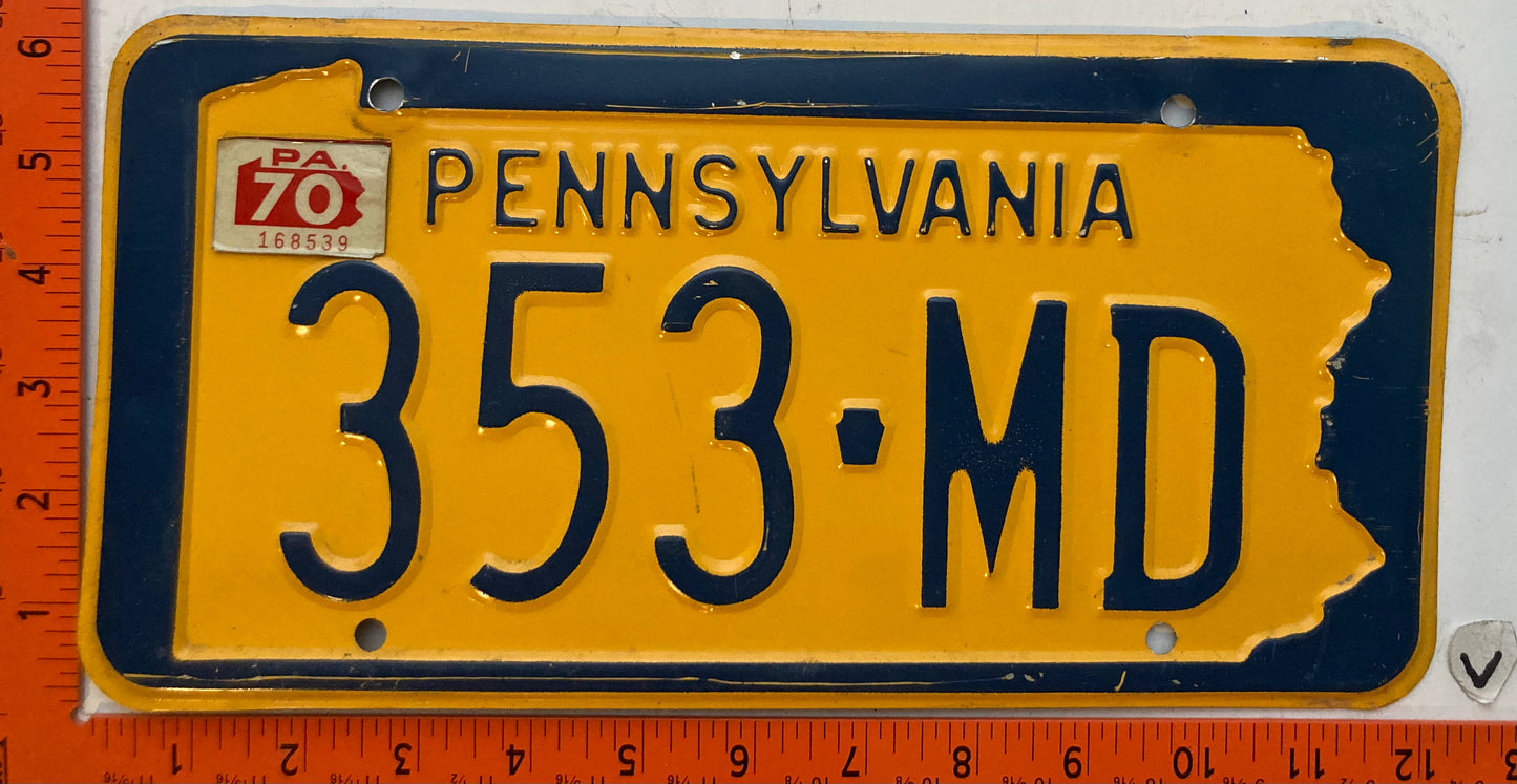 1970 Pennsylvania #353-MD Passenger License Plate