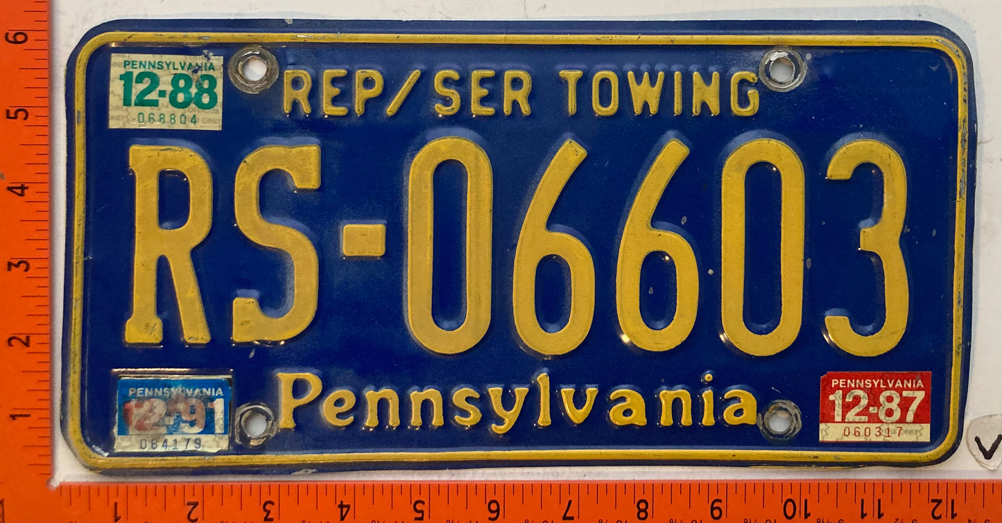 1991 Pennsylvania #RS-06603 Rep/Ser Towing License Plate
