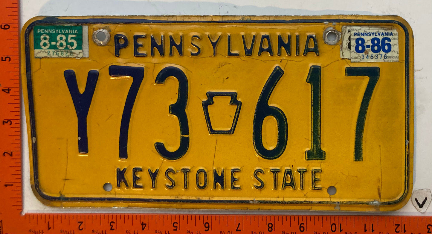 1985/1986 Pennsylvania #Y73 617 Passenger License Plate