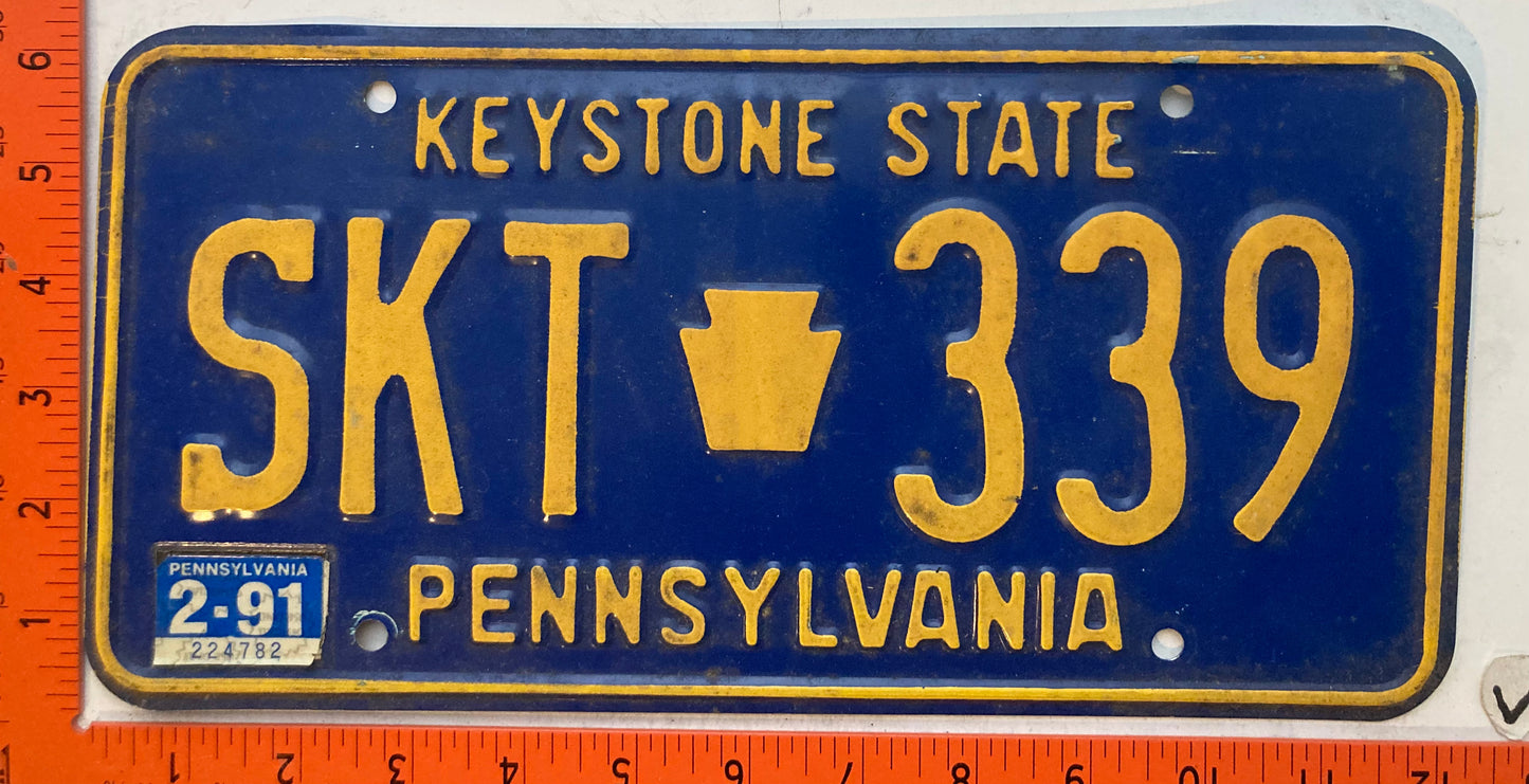 1991 Pennsylvania #SKY 339 Passenger License Plate