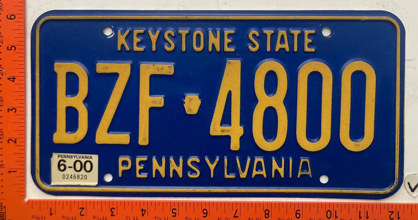 2000 Pennsylvania #BZF 4800 Passenger License Plate