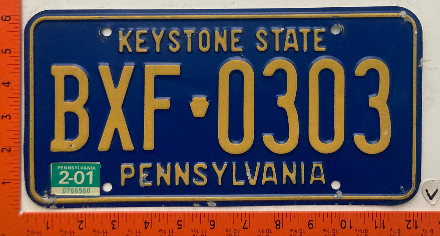 2001 Pennsylvania #BXF 0303 Passenger License Plate
