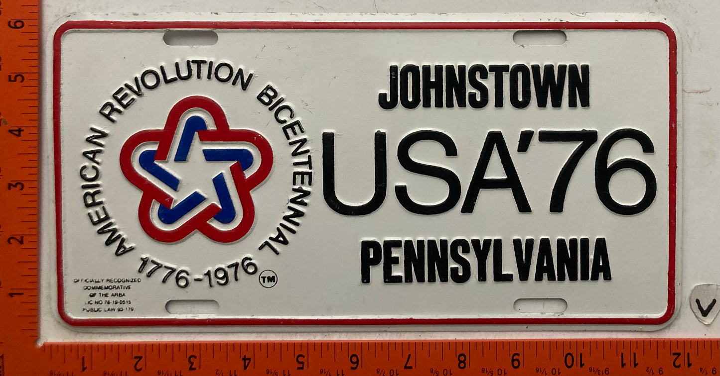 1976 Pennsylvania Johnstown USA'76 Booster License Plate