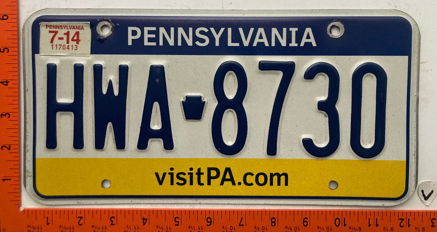 2014 Pennsylvania #HWA-8730 Passenger License Plate