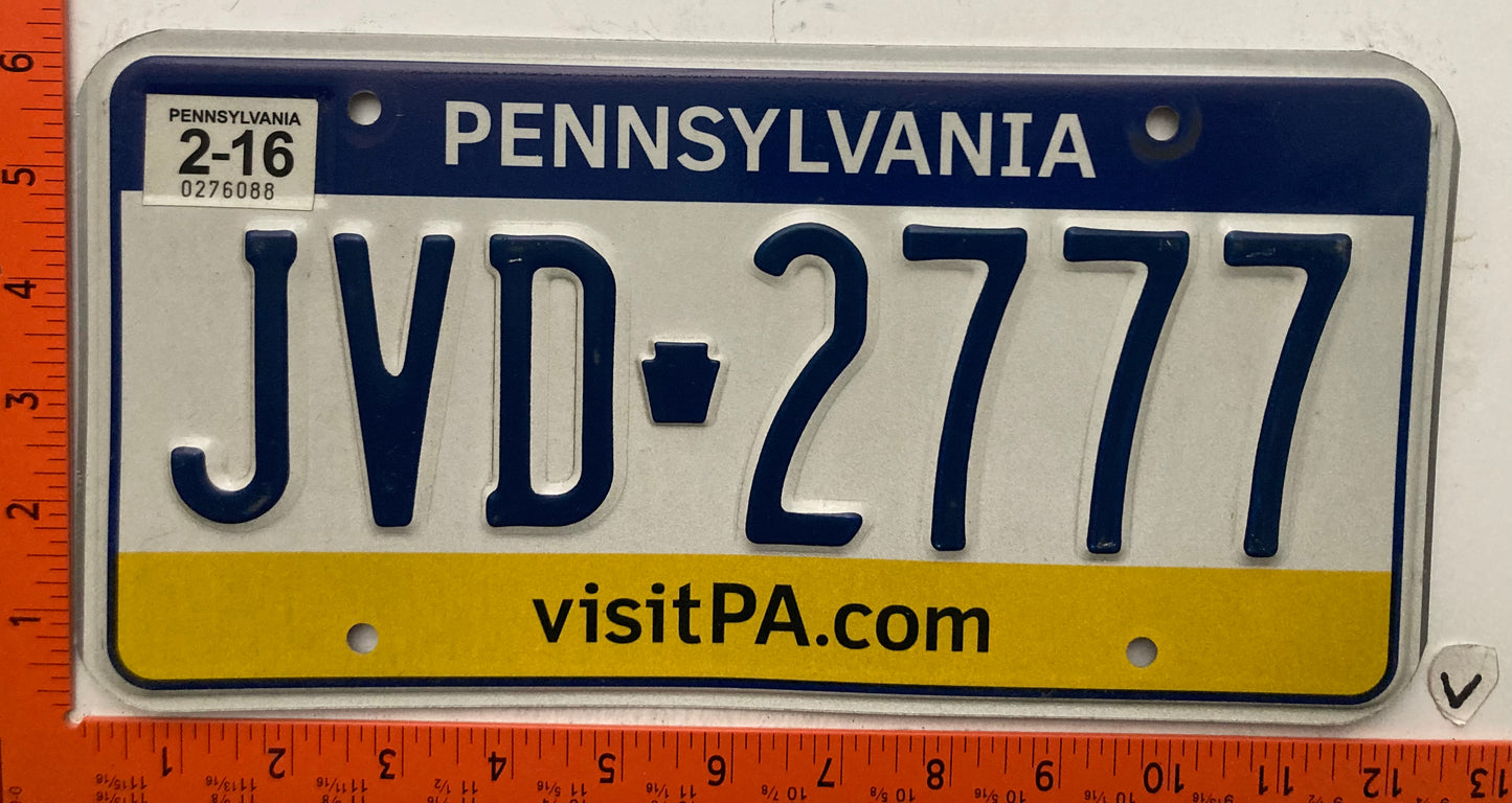 2016 Pennsylvania #JVD-2777 Passenger License Plate