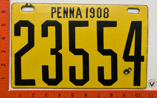 1908 Pennsylvania #23554 Passenger License Plate