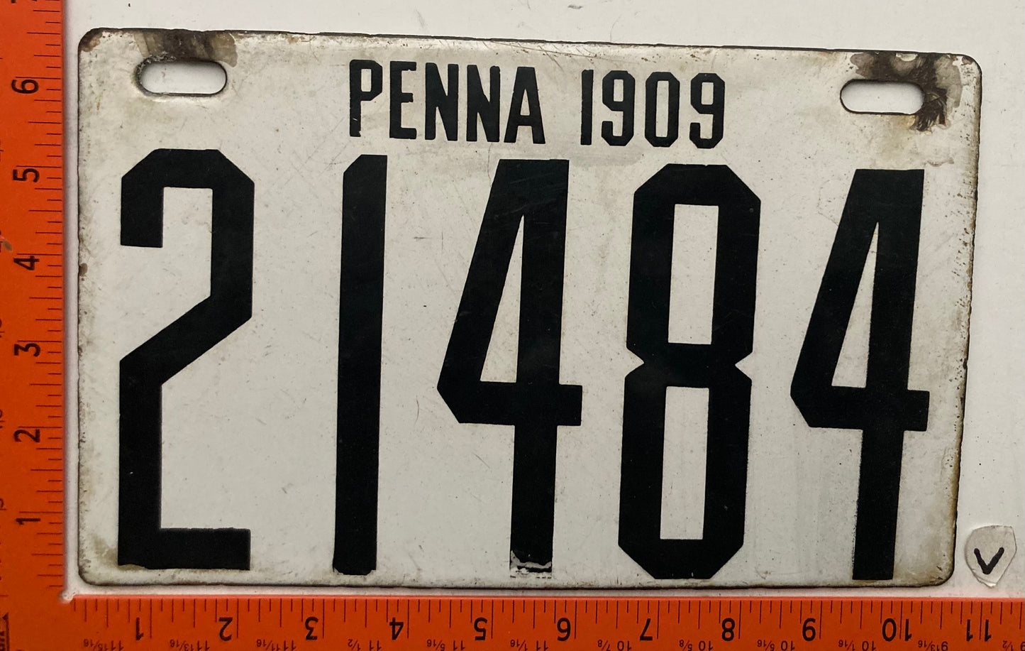 1909 Pennsylvania #21484 Passenger License Plate