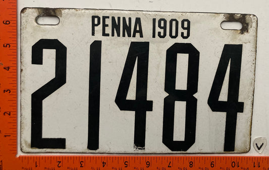 1909 Pennsylvania #21484 Passenger License Plate