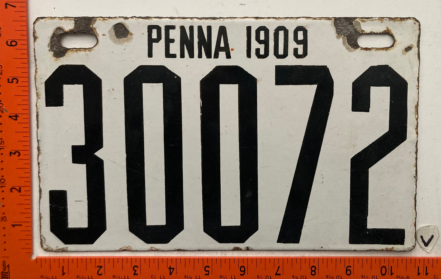 1909 Pennsylvania #30072 Passenger License Plate