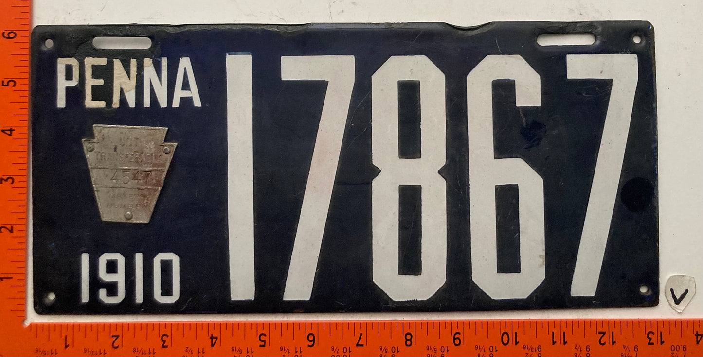 1910 Pennsylvania #17867 Passenger License Plate