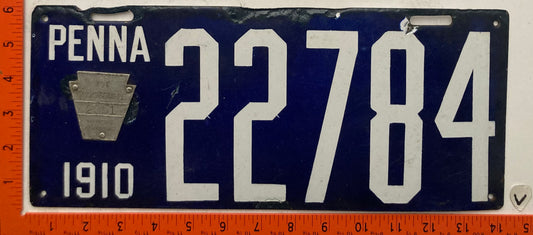 1910 Pennsylvania #22784 Passenger License Plate