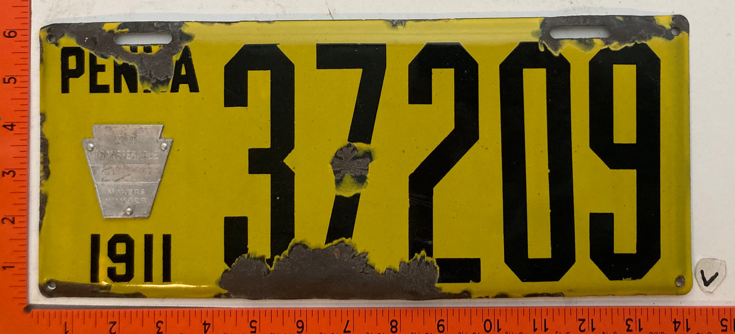 1911 Pennsylvania #37209 Passenger License Plate