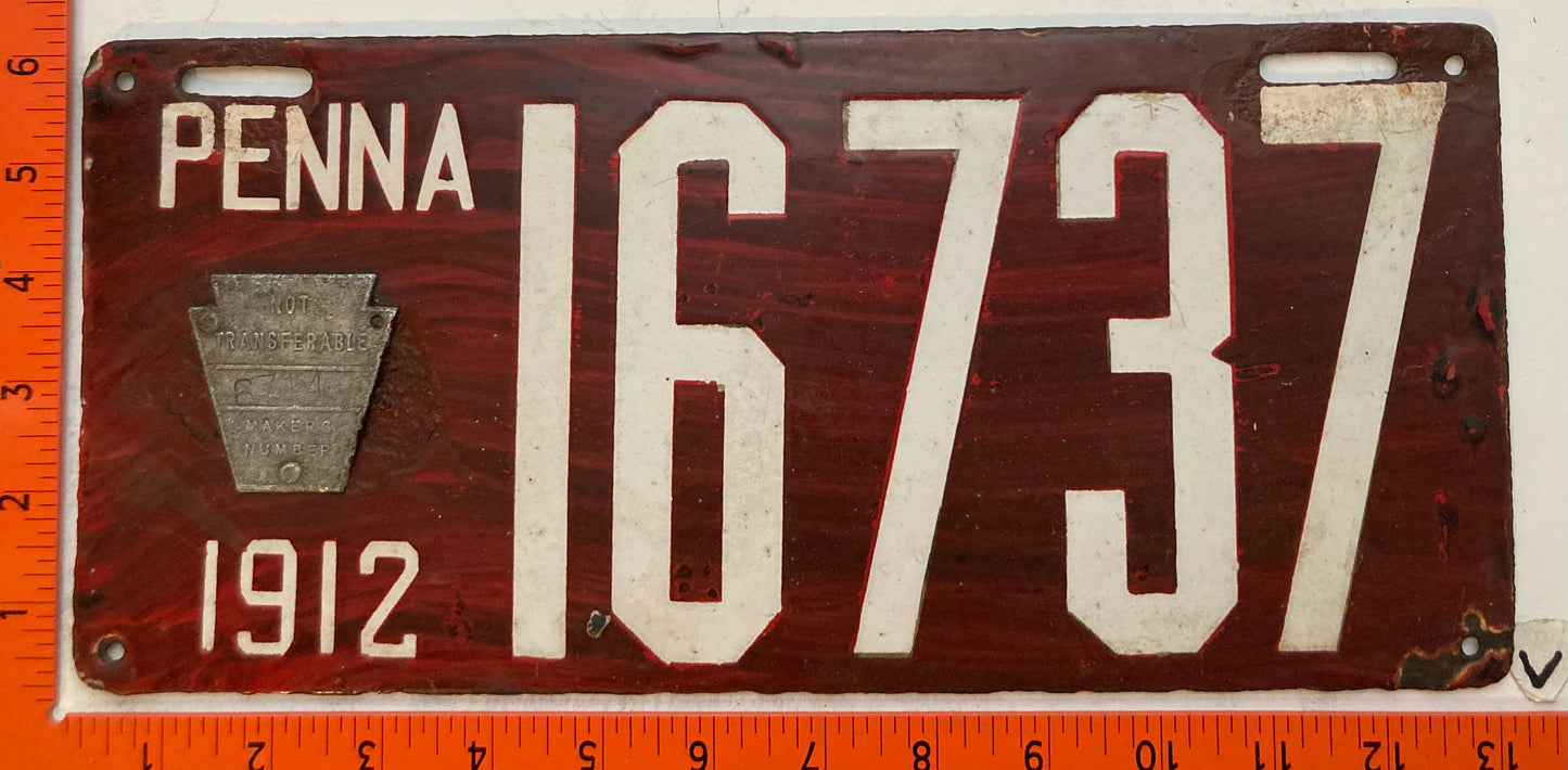 1912 Pennsylvania #16737 Passenger License Plate