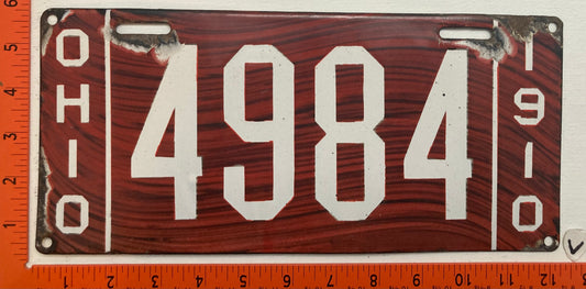 1910 Ohio #4984 Passenger License Plate (Porcelain)
