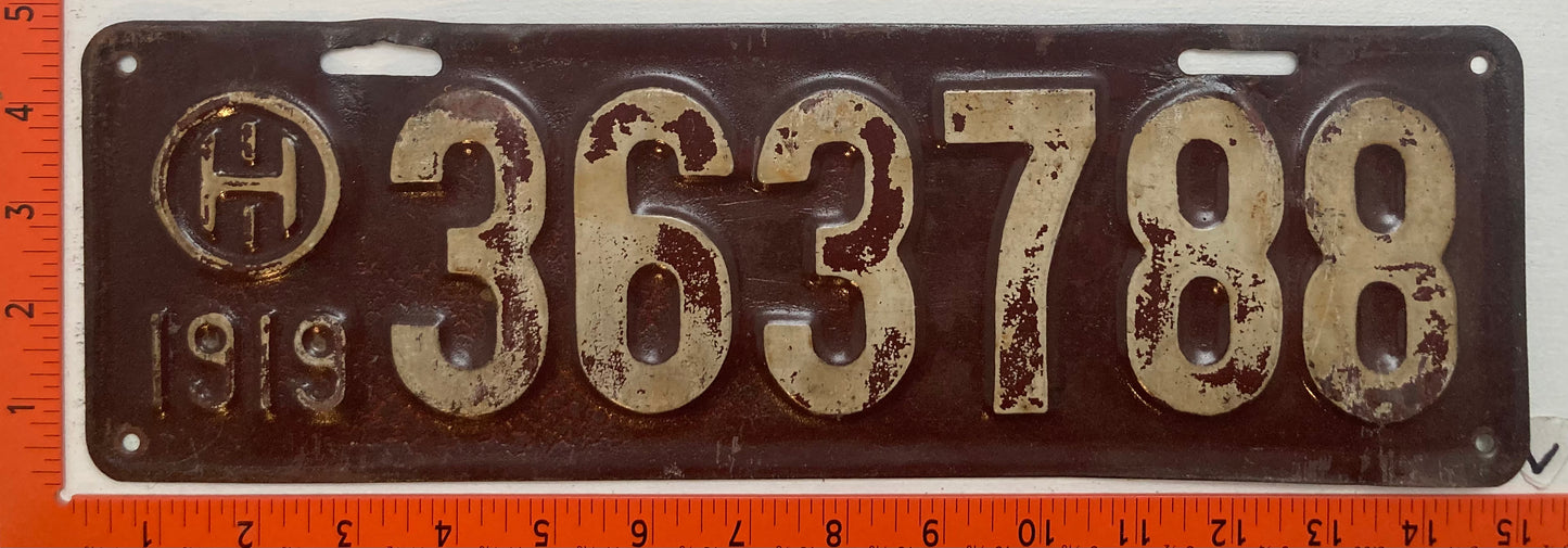 1919 Ohio #363788 Passenger License Plate (Shellacked)