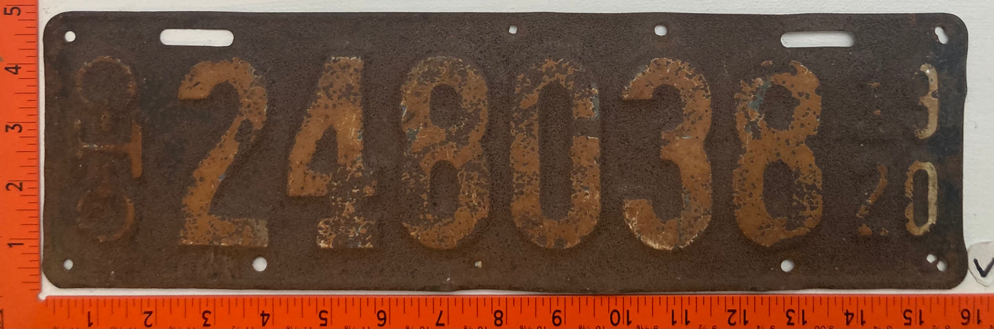 1920 Ohio #248038 Passenger License Plate