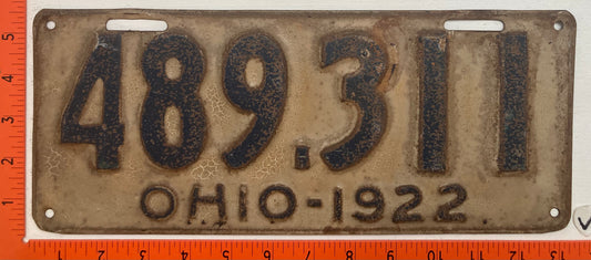 1922 Ohio #489.311 Passenger License Plate