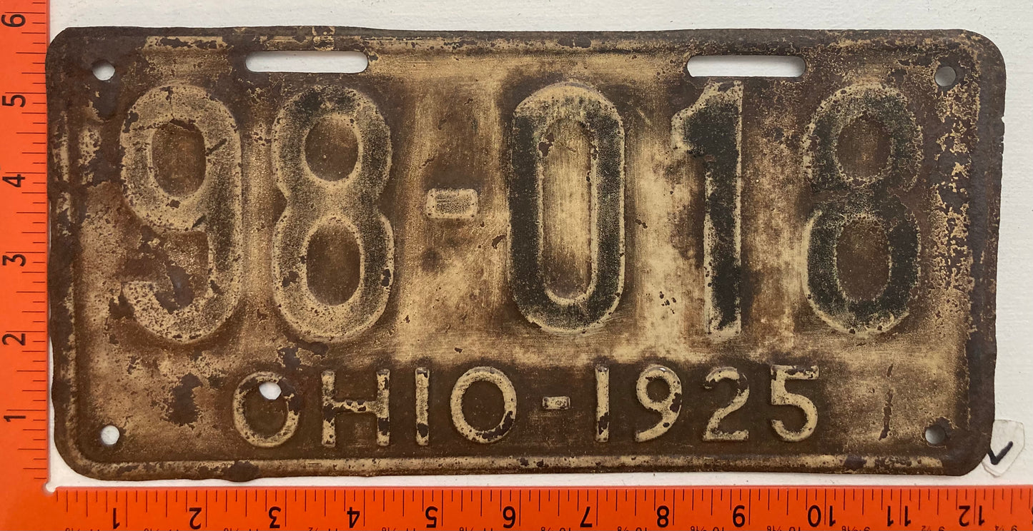 1925 Ohio #98-018 Passenger License Plate