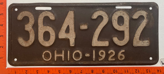 1926 Ohio #364-292 Passenger License Plate