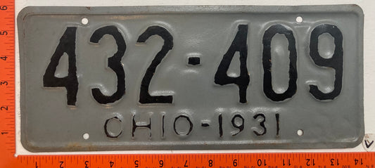 1931 Ohio #432-409 Passenger License Plate (Repainted)