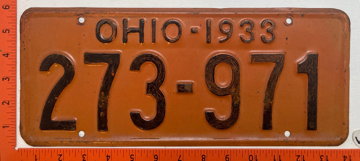 1933 Ohio #273-971 Passenger License Plate