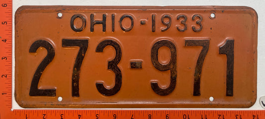 1933 Ohio #273-971 Passenger License Plate