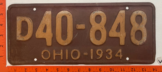 1934 Ohio #D40-848 Passenger License Plate