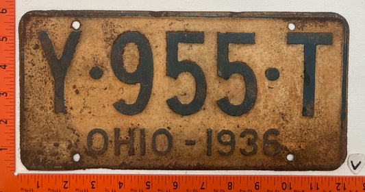 1936 Ohio #Y-955-T Passenger License Plate