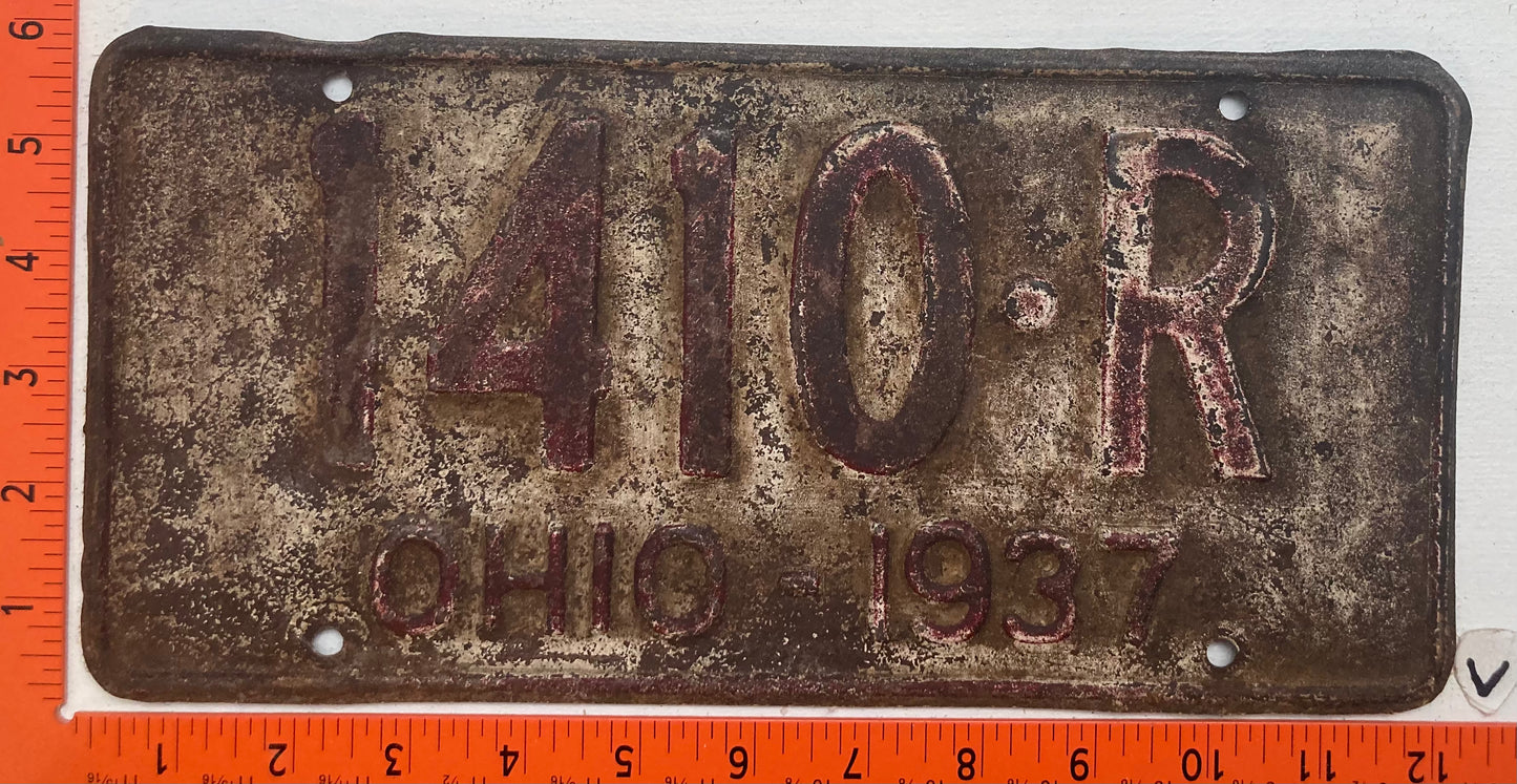 1937 Ohio #1410-R Passenger License Plate