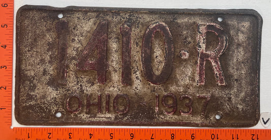 1937 Ohio #1410-R Passenger License Plate