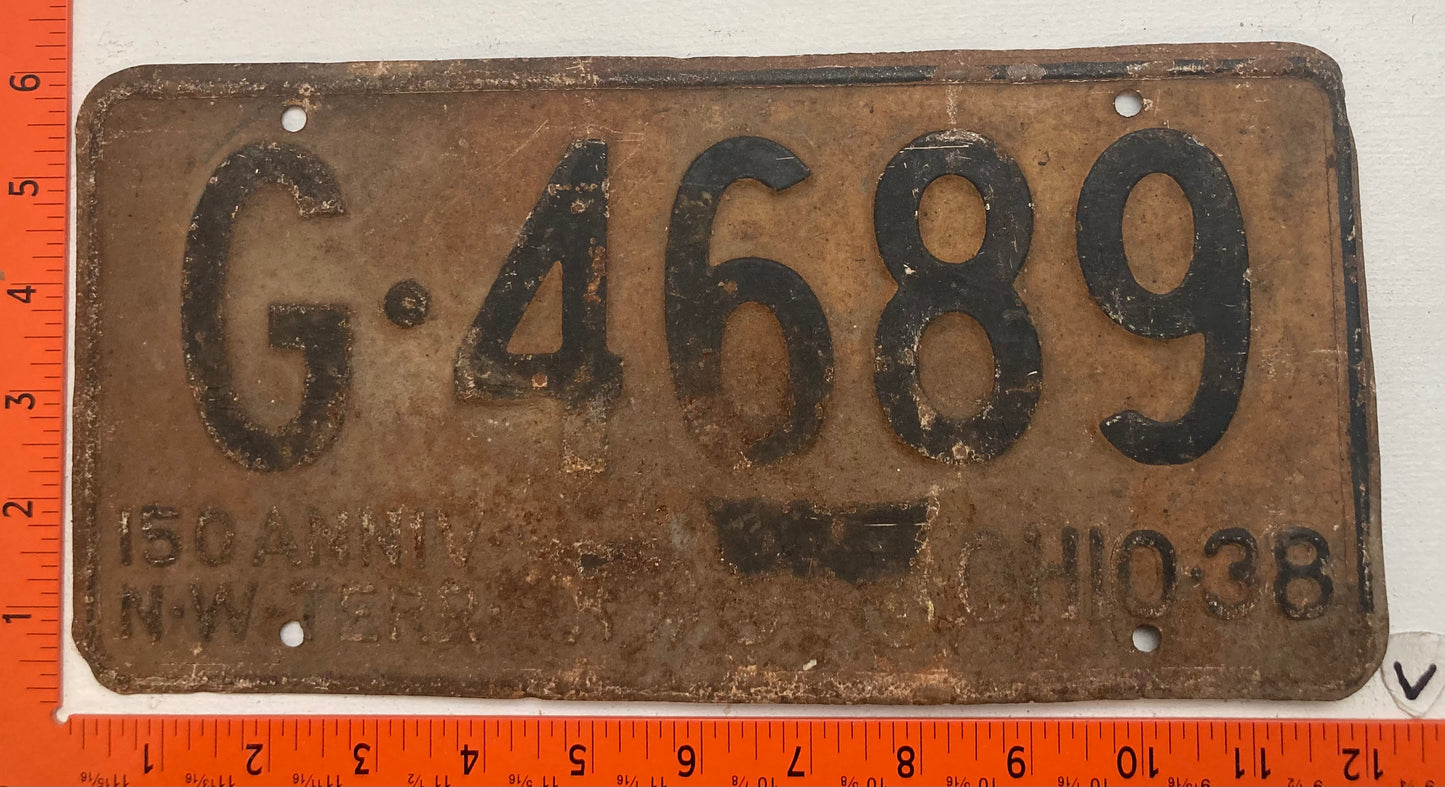 1938 Ohio #G-4689 Passenger License Plate
