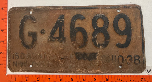 1938 Ohio #G-4689 Passenger License Plate