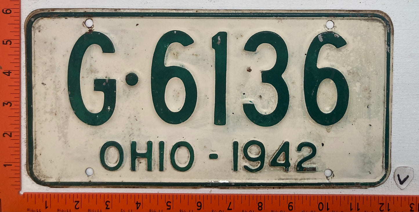 1942 Ohio #G-6136 Passenger License Plate