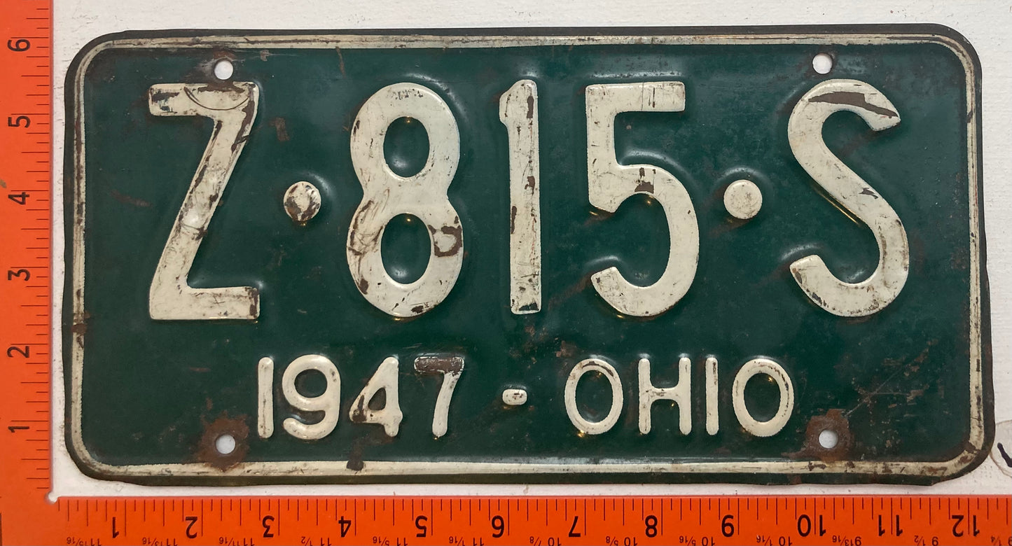 1947 Ohio #Z-815-S Passenger License Plate