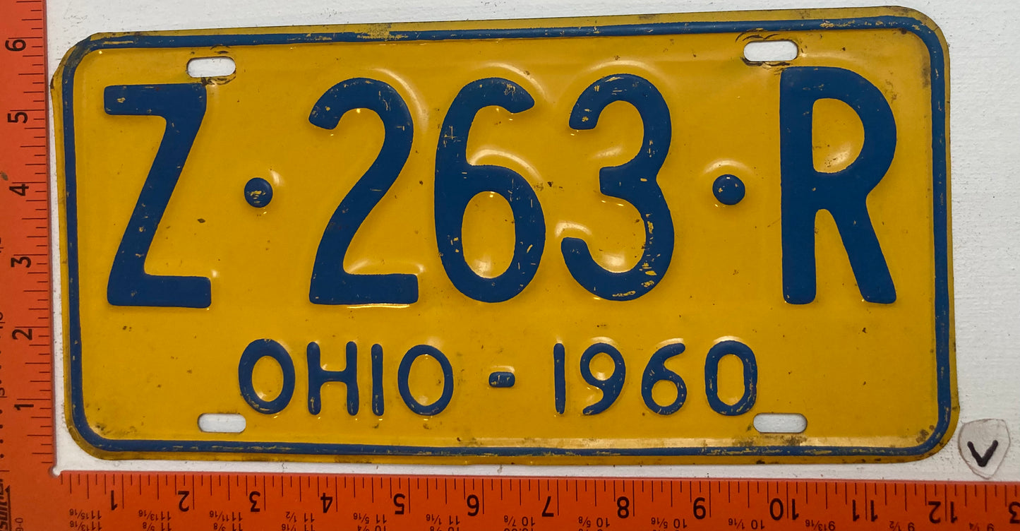 1960 Ohio #Z-263-R Passenger License Plate