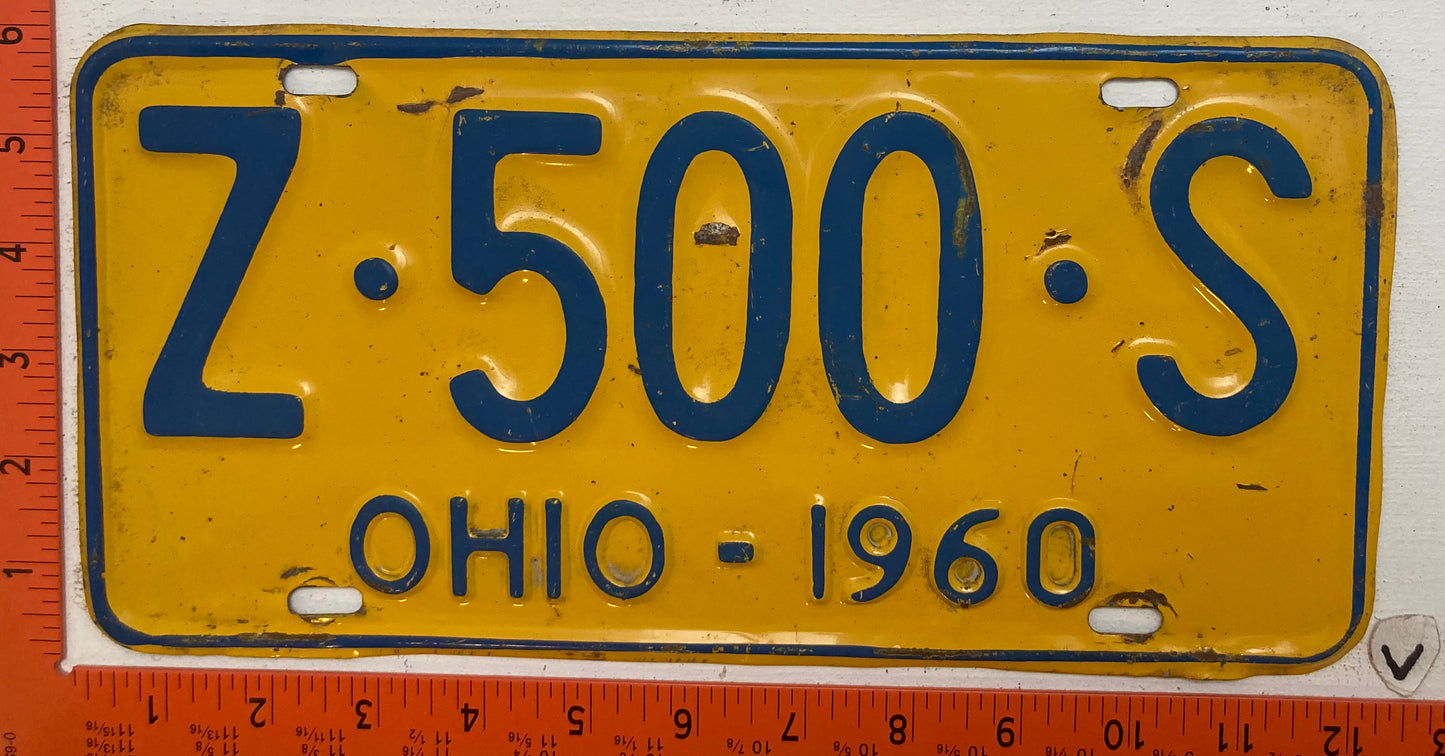 1960 Ohio #Z-500-S Passenger License Plate