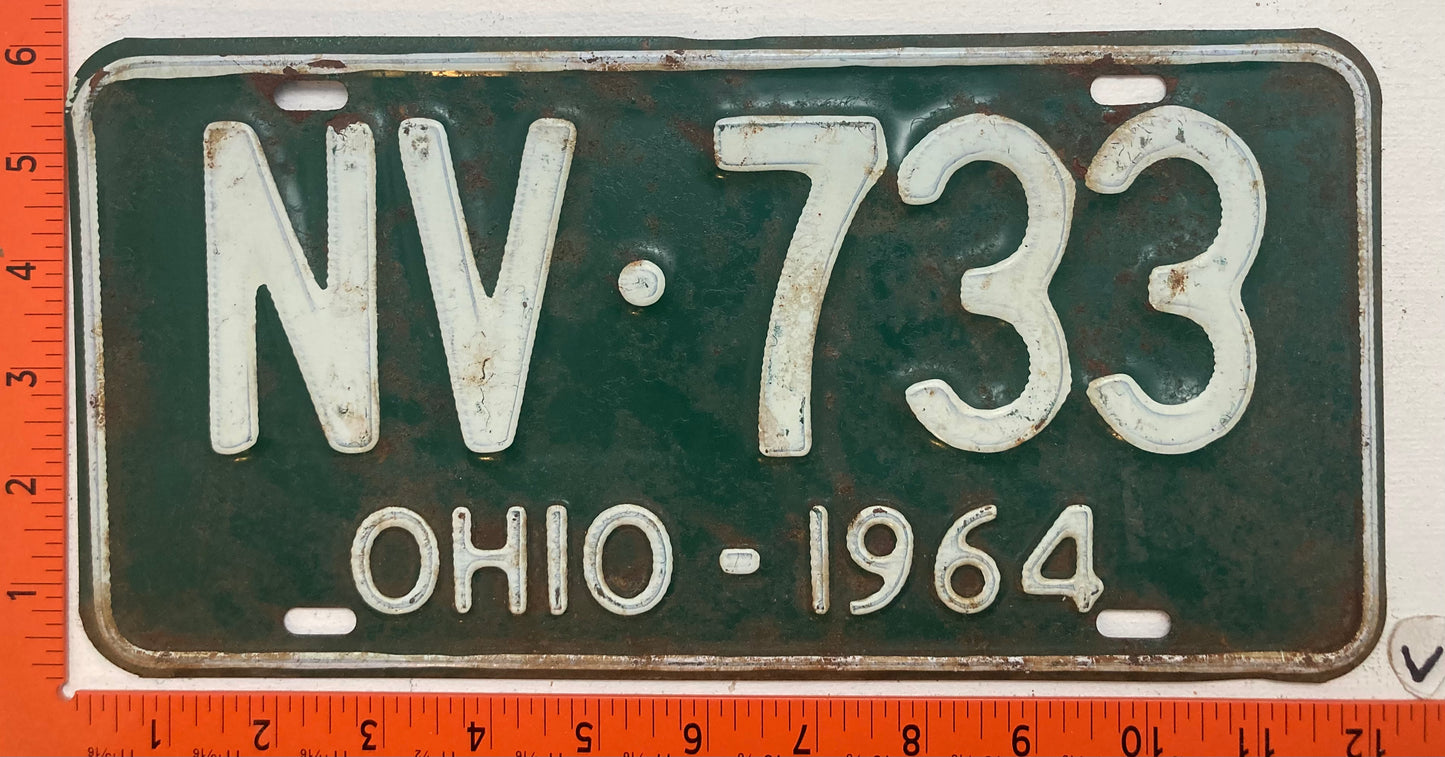 1964 Ohio #NV-733 Passenger License Plate
