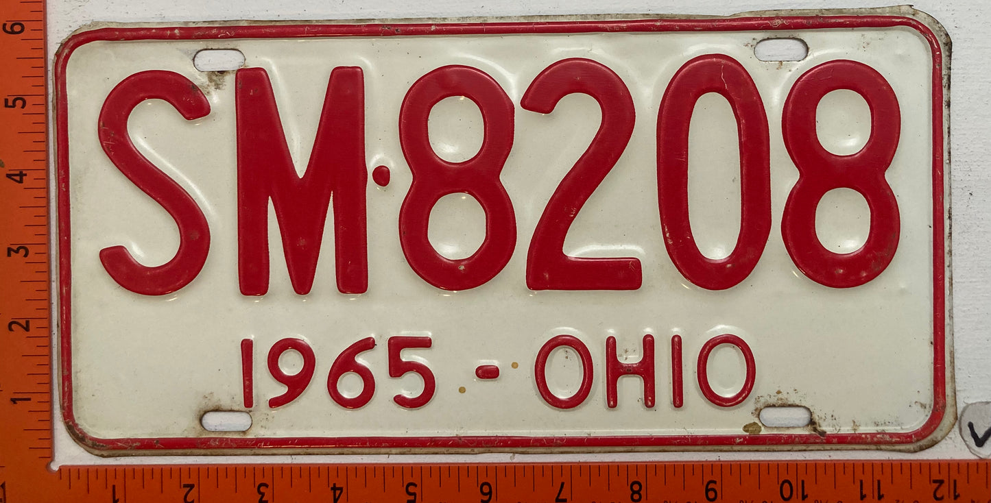 1965 Ohio #SM8208 Passenger License Plate