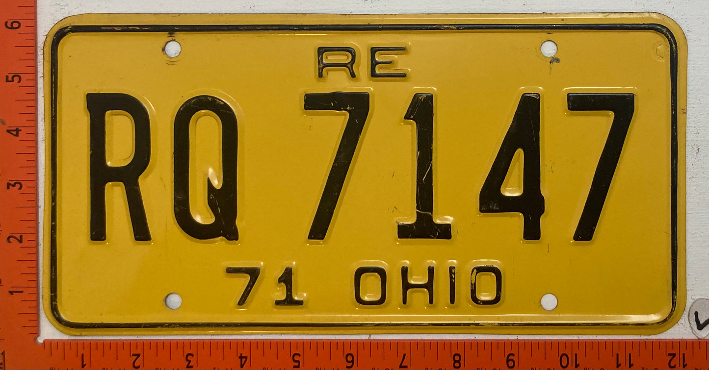 1971 Ohio #RQ 7147 Passenger Replacement License Plate