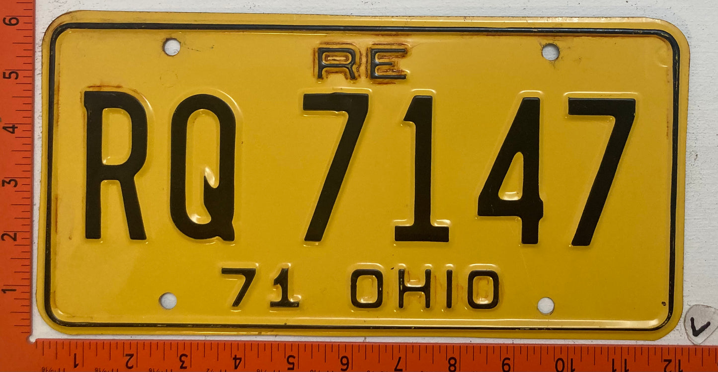 1971 Ohio #RQ 7147 Passenger Replacement License Plate